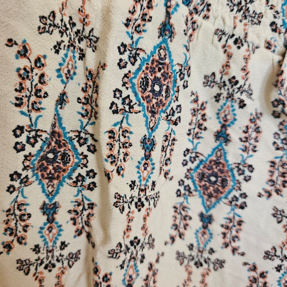 Artesia Size Large L Blouse White Blue Boho Indie Flowy Comfortable Tassles - Picture 3 of 11